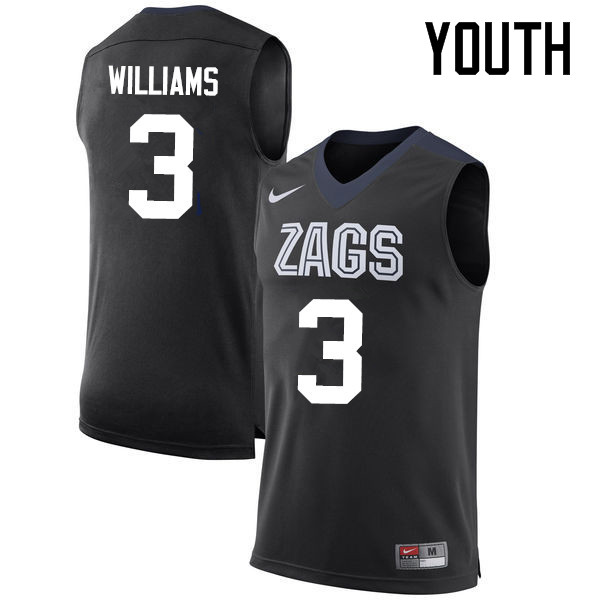 Youth #3 Johnathan Williams Gonzaga Bulldogs College Basketball Jerseys-Black - Click Image to Close